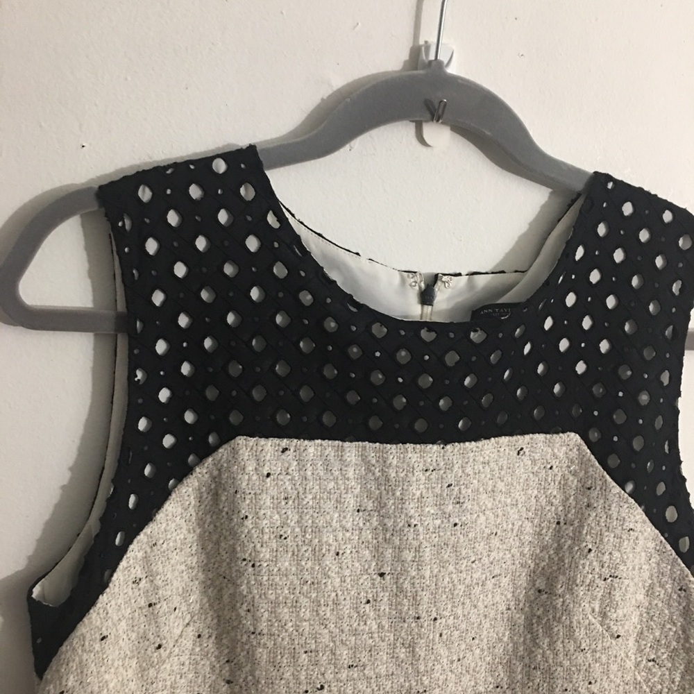 Ann Taylor Eyelet Trimmed Twill Shift Mini Dress: Size 8 - Picture 3 of 10